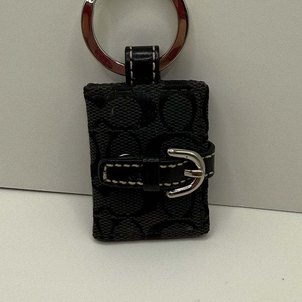 Coach Black Signature Jacquard Keychain Wallet with Silver Buckle - Picture 2 of 7